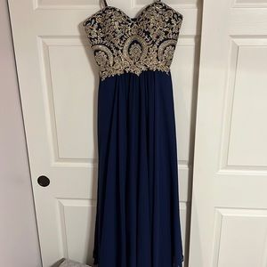 Strapless navy beaded dress